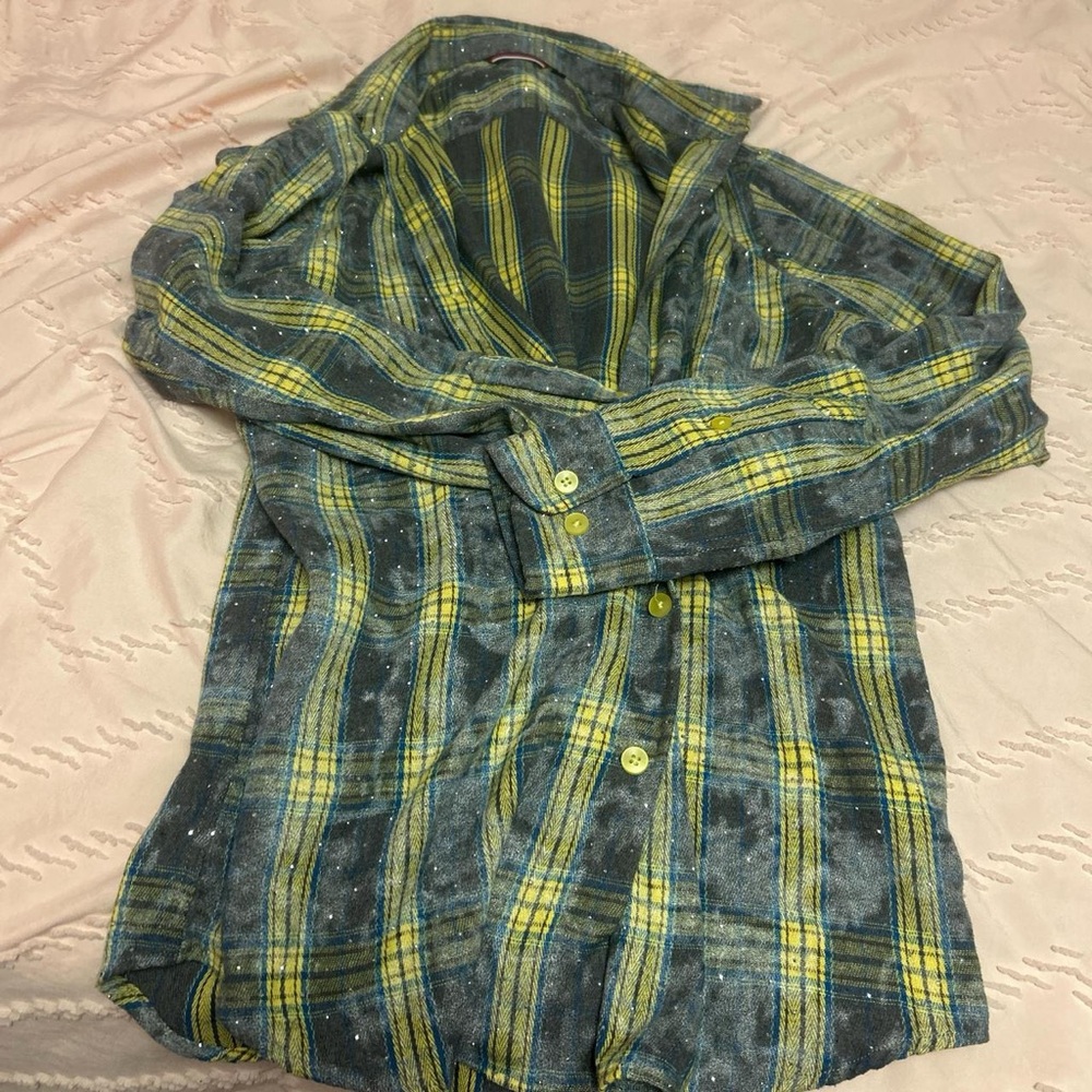 Amazon Men's Casual Button Down Shirt - Gray and Yellow Plaid